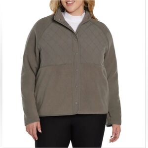 Gap Fit Womens Taupe Quilted Panel Fleece Snap Button-Up Jacket Size XL